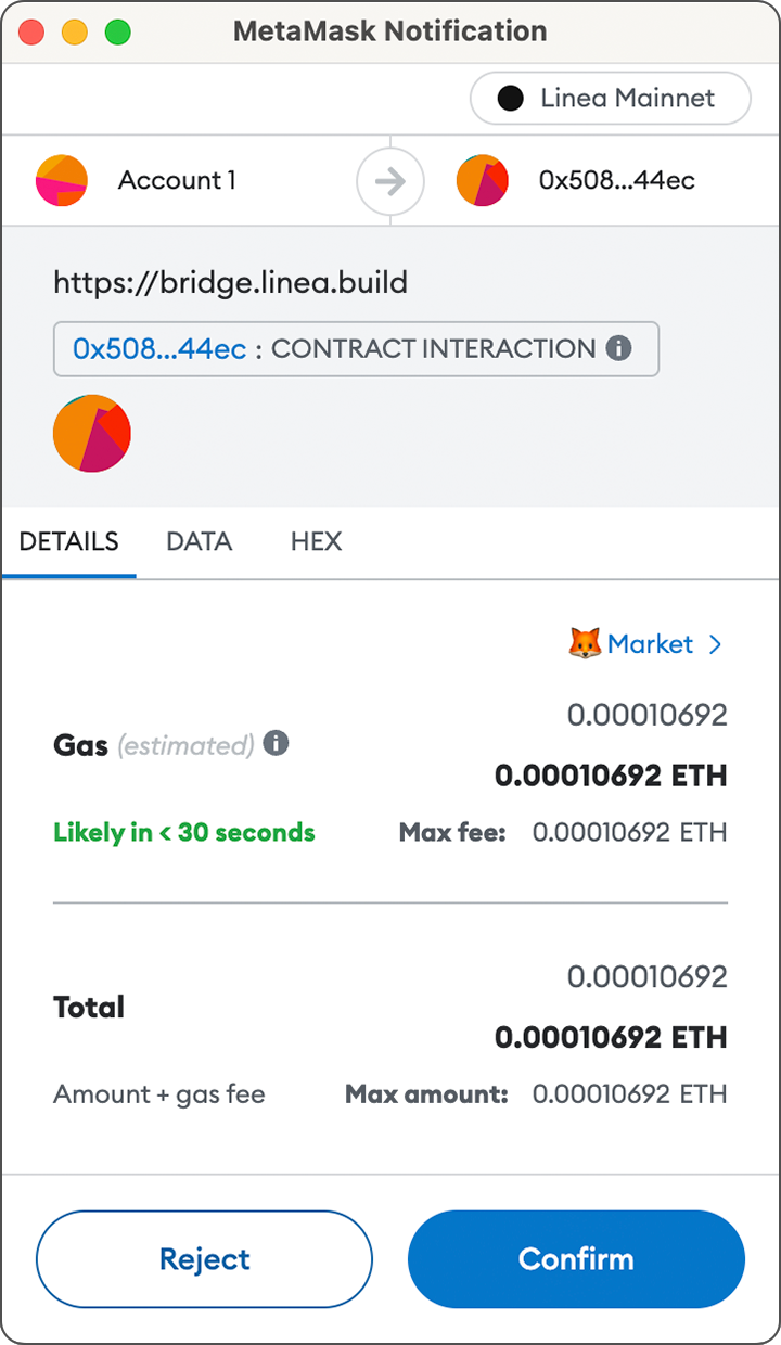 MetaMask contract interaction notification